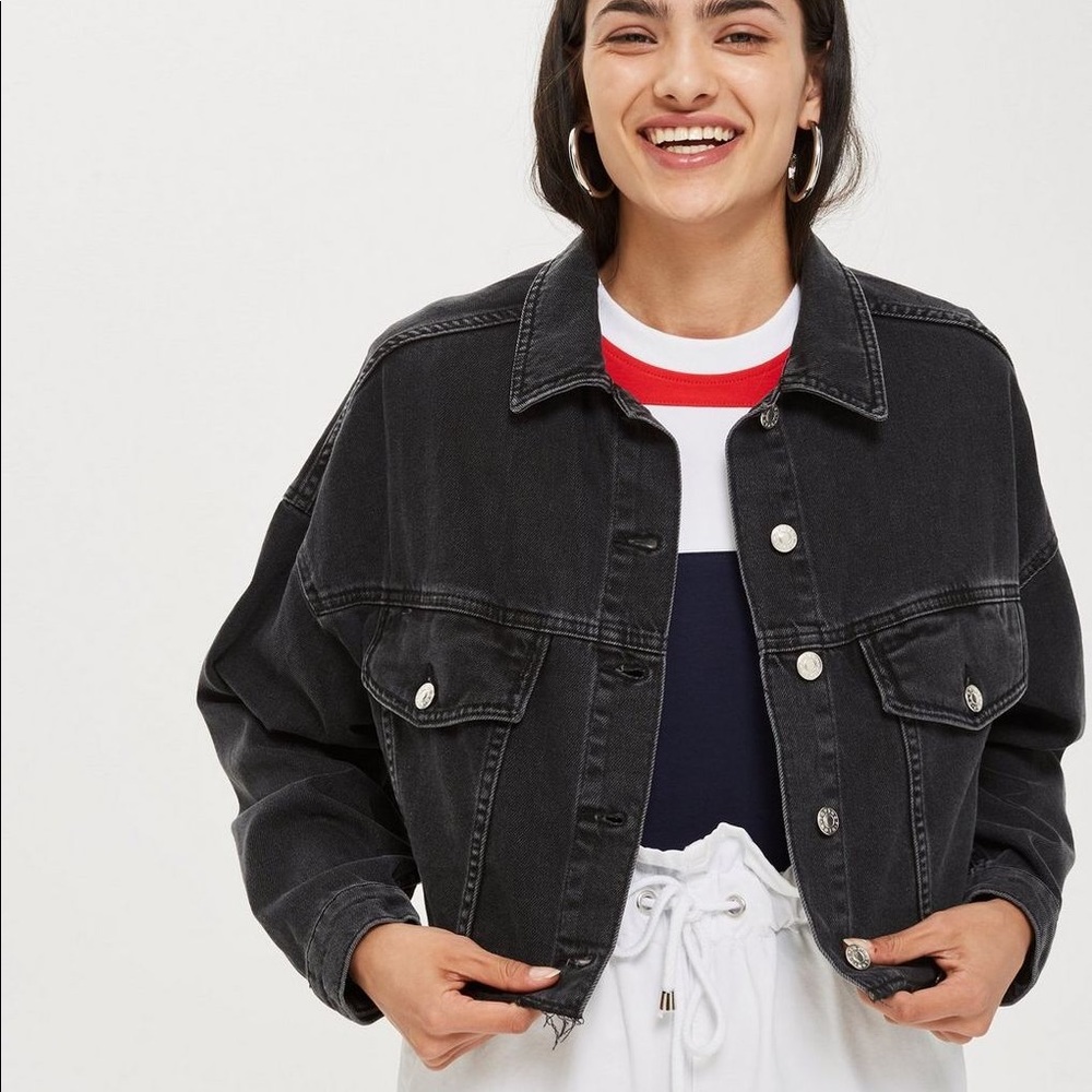 ☘️NWT☘️ Topshop Cropped Jean Jacket size 10